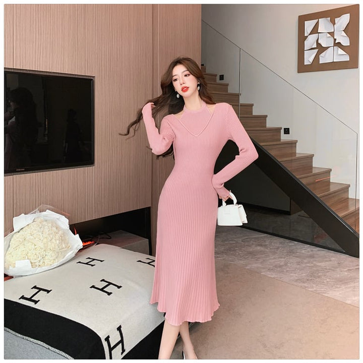 【dress】細身効果抜群♪エレガントニットワンピース　M17583