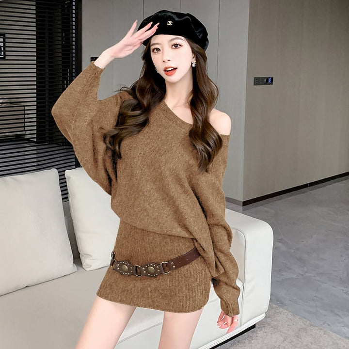 【dress】オフショルダーニットミニワンピース　N2771