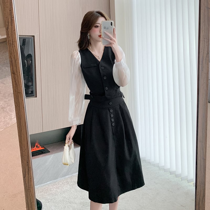【dress】女子力アップエレガントデーワンピース着瘦せ　M17315