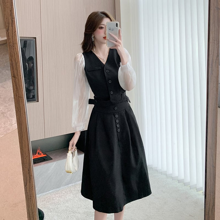 【dress】女子力アップエレガントデーワンピース着瘦せ　M17315