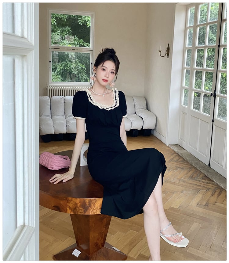 【dress】レース切り替えワンピース　M24334