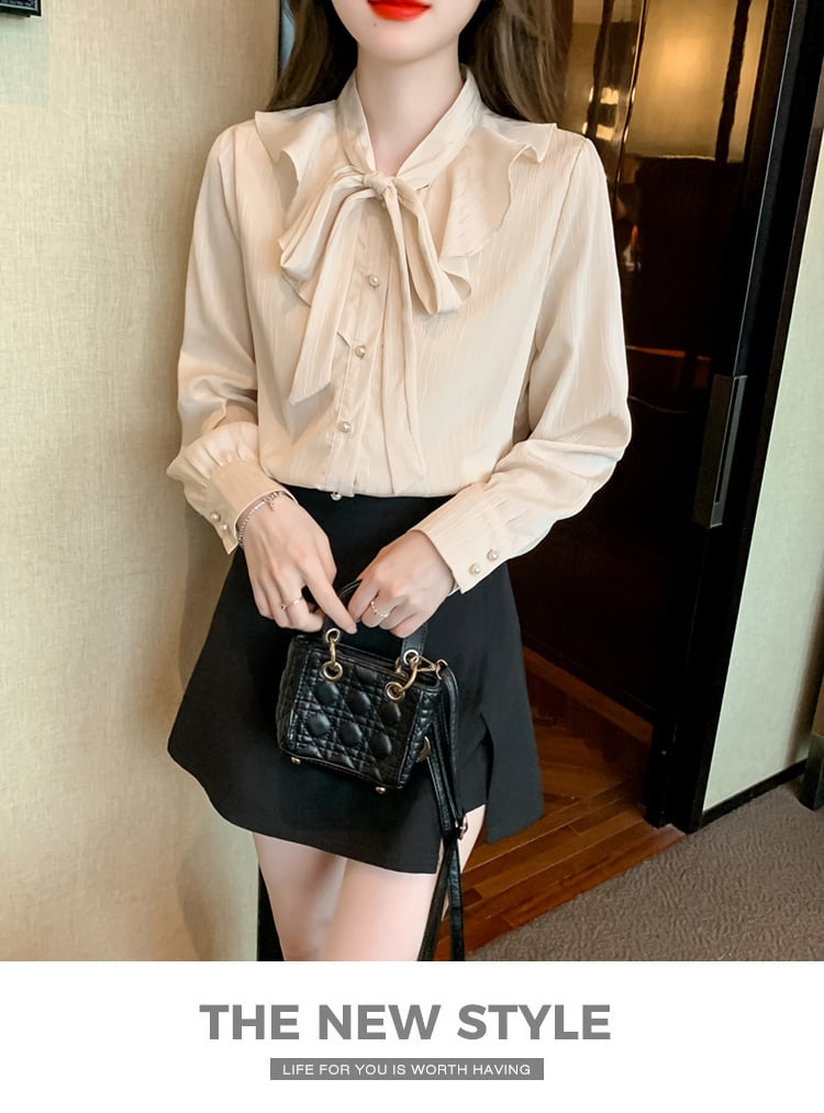 【tops】人気アイテム ! リボン付きシャツトップス　M17615