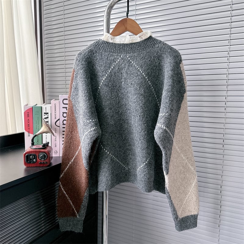 【tops】レース切り替えニットセーター　M28159