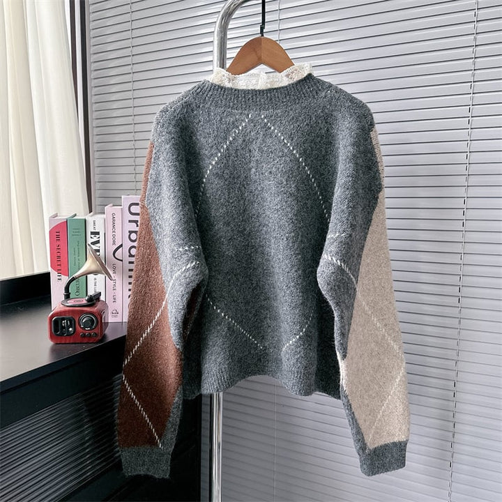 【tops】レース切り替えニットセーター　M28159