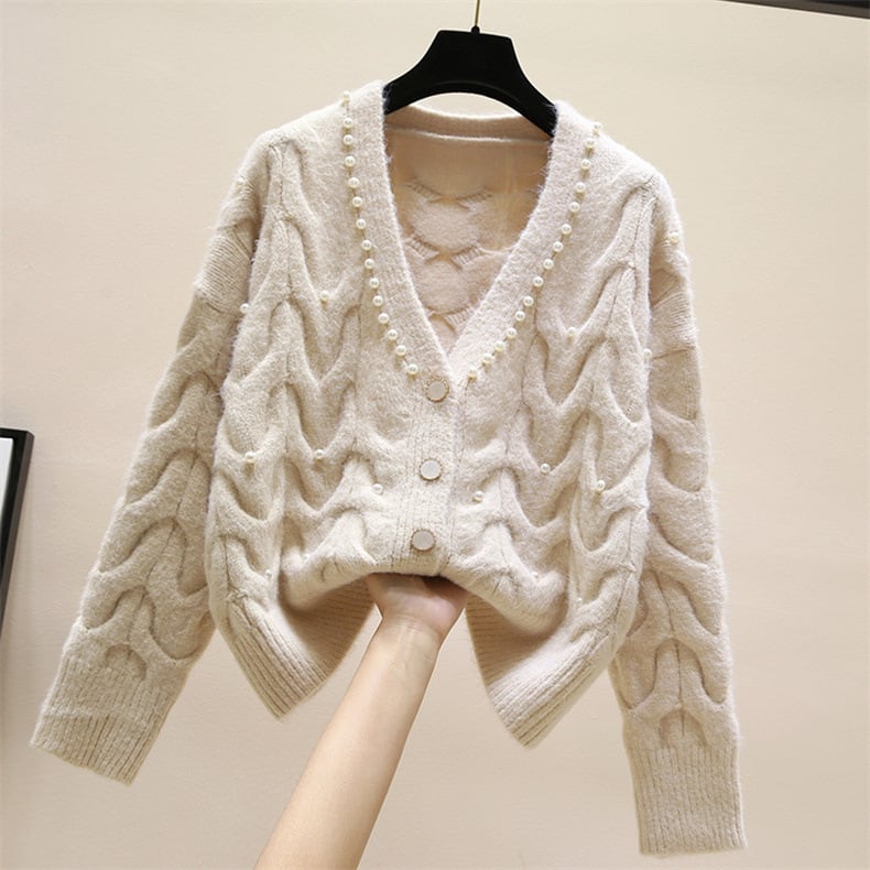【outer】パールVネックニットカーディガン　M17941