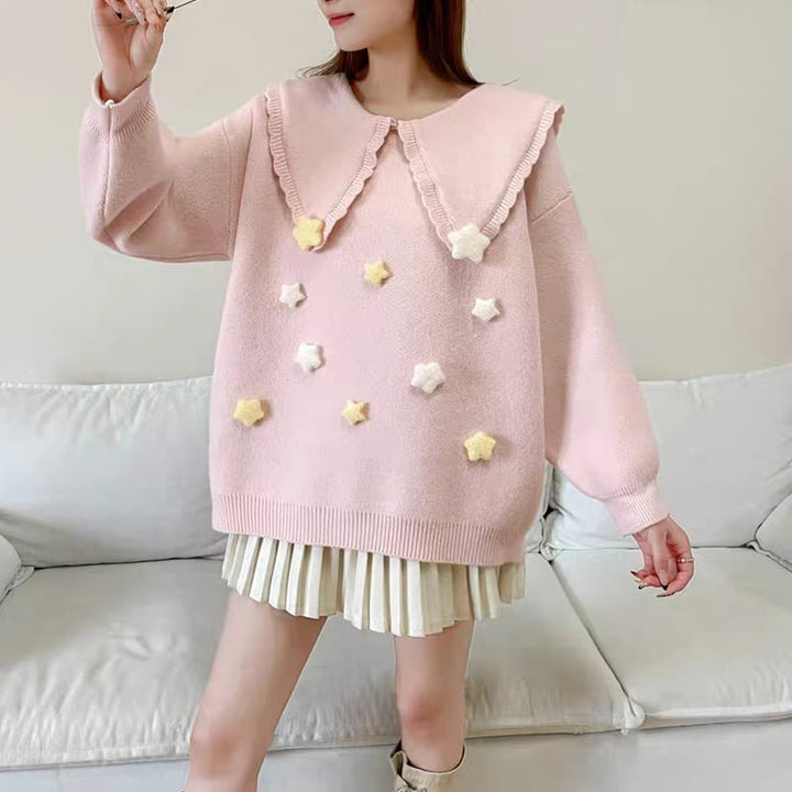 【tops】ピーターパンカラーニットトップス Q8068