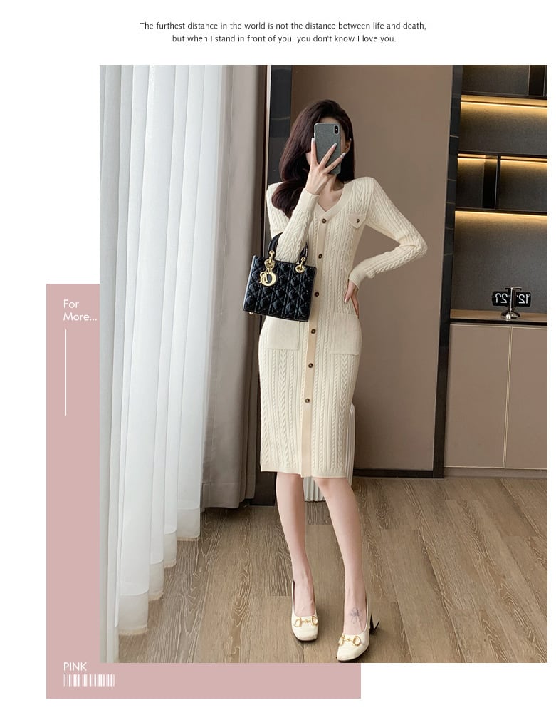 【dress】アウトポケットニットワンピース　M18255