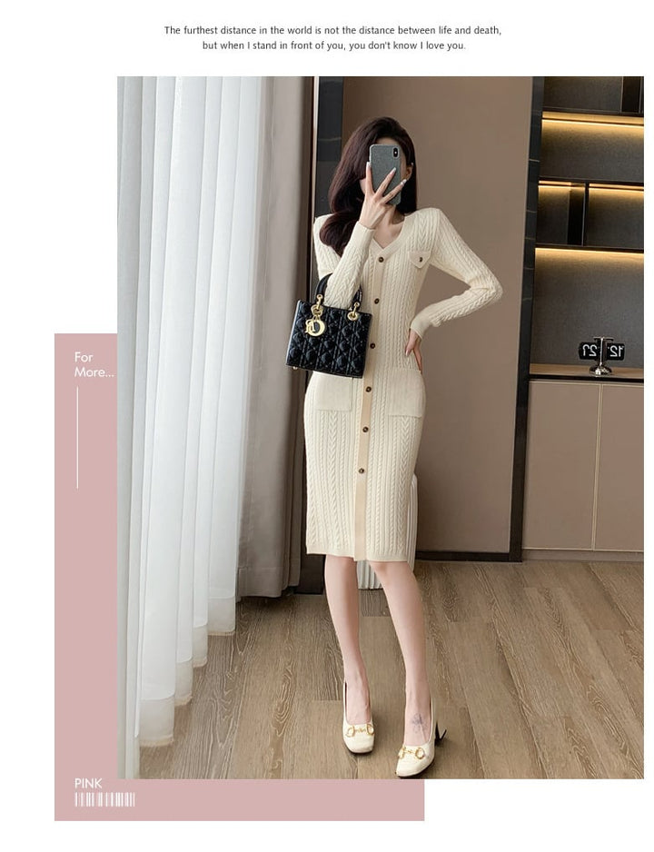 【dress】アウトポケットニットワンピース　M18255