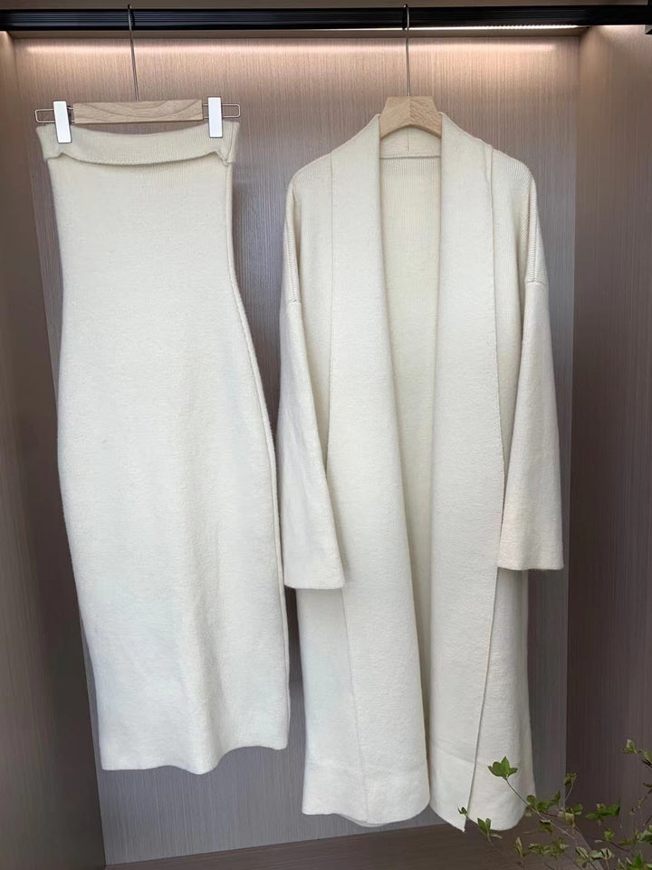 【set】ロング丈ニットカーデ×ワンピース　M18090