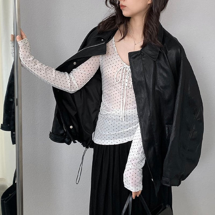 【tops】透け感ドット柄トップス Q8283