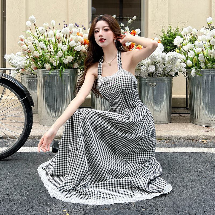 【dress】レース切り替えホルターネックワンピース　M29995
