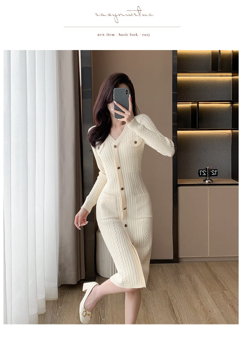 【dress】アウトポケットニットワンピース　M18255