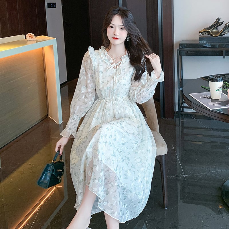 【dress】早い者勝ちVネック一目惚れ清新花柄ワンピース　M17030