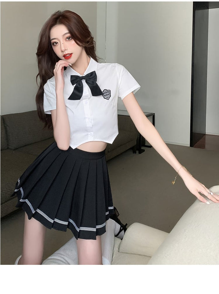 【set】キャンパスリボン付きTシャツ+プリーツスカート　M17064