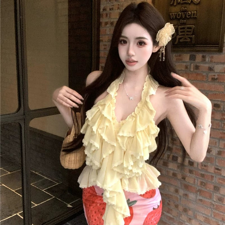 【tops】ホルターネックフリルトップス Q8527