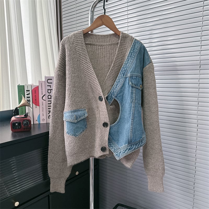 【outer】デニム切り替えニットカーデ　M25787