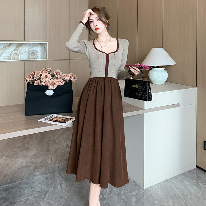 【dress】ニット切り替えワンピース　M25352