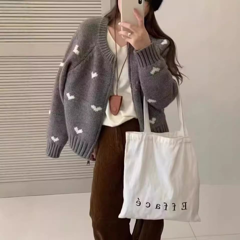【outer】ハート柄ニットカーデ　M26592