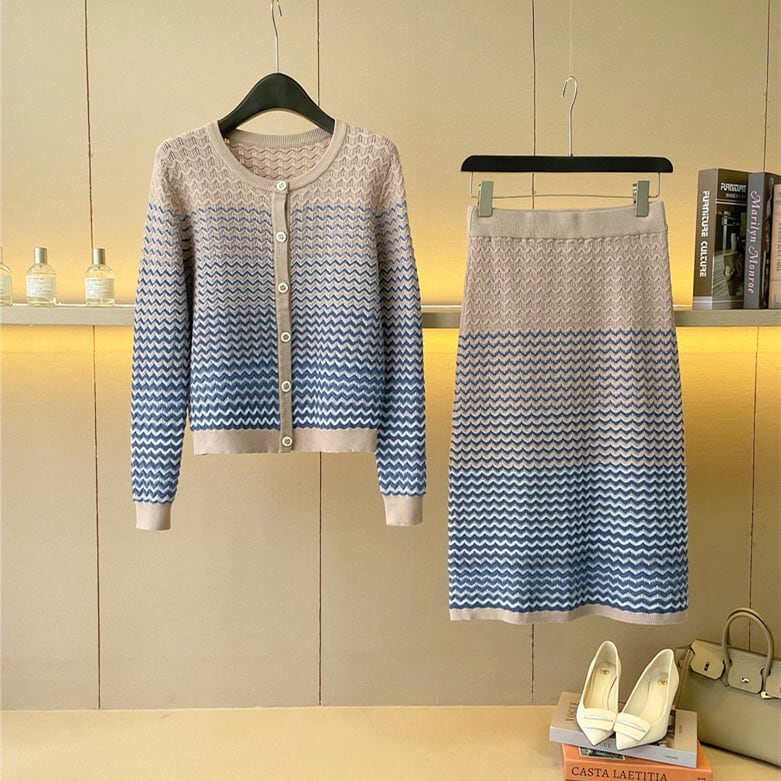 【set】ニットカーデ×スカートセット　M26608