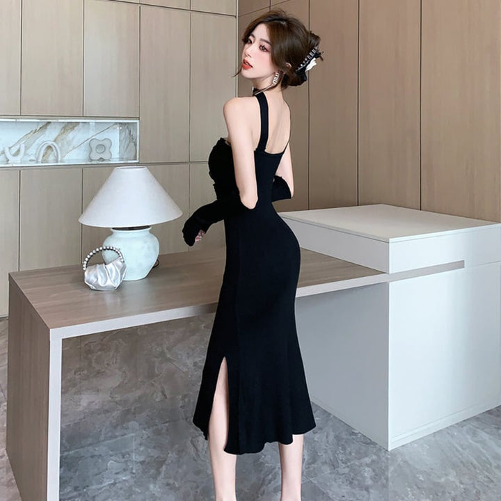 【dress】韓国系超人気スリットセクシーデートワンピース　M17230
