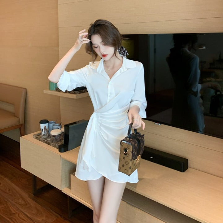 【dress】話題沸騰中 オシャレシンプルシャツワンピース　M17325