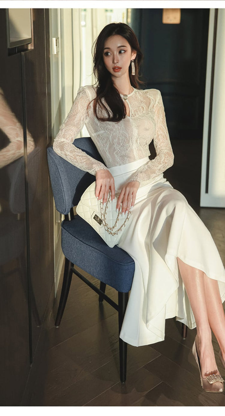 【dress】レースドッキングフリルワンピース　M18406