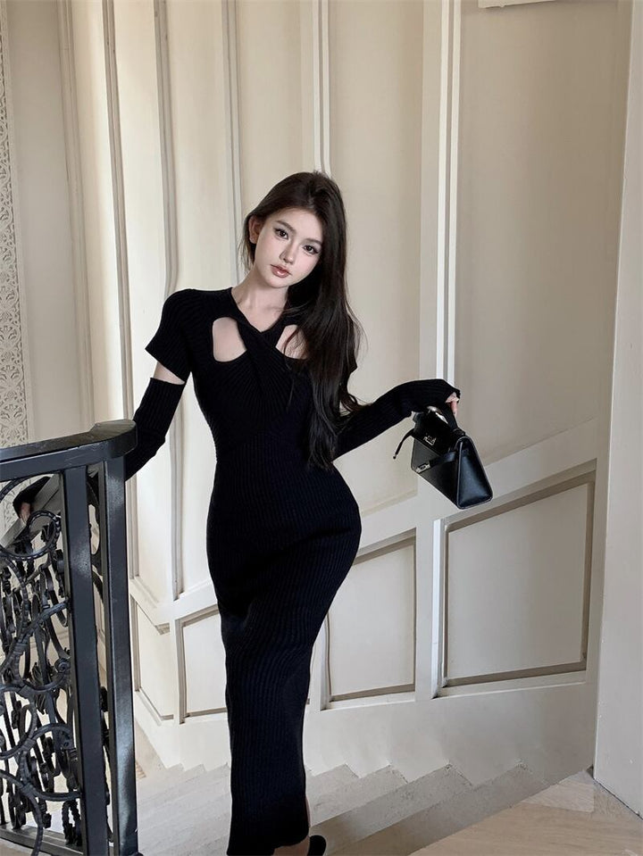 【dress】アームカバー付きニットワンピース　M28247