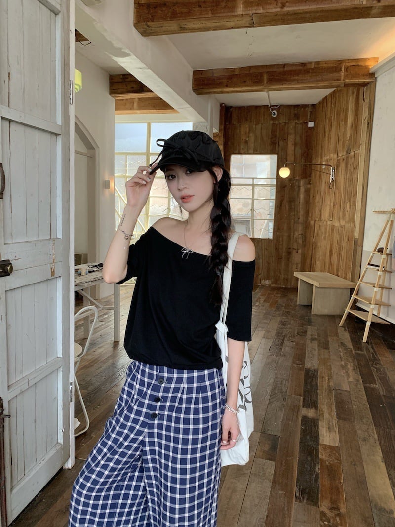 【set】Tシャツ×チェック柄パンツセット　M25040