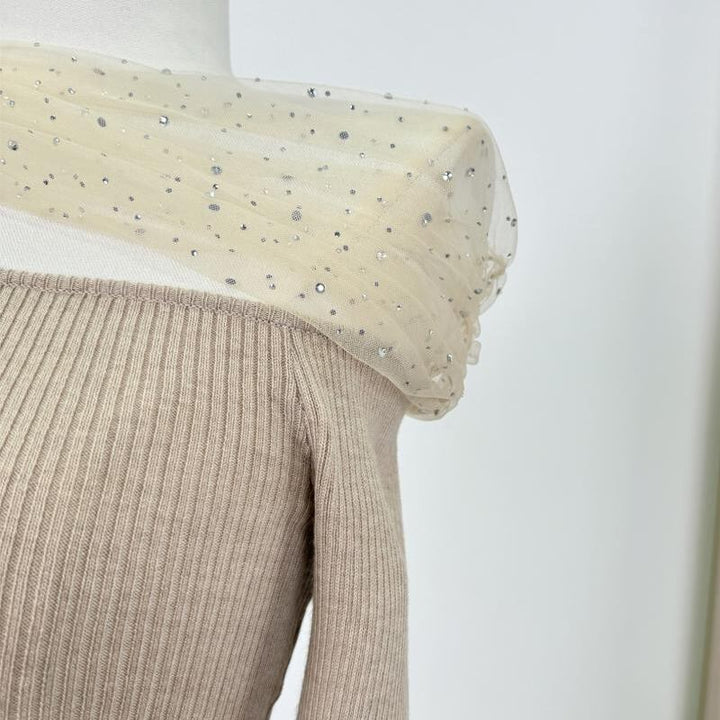 【tops】チュールドッキングニットトップス Q7952