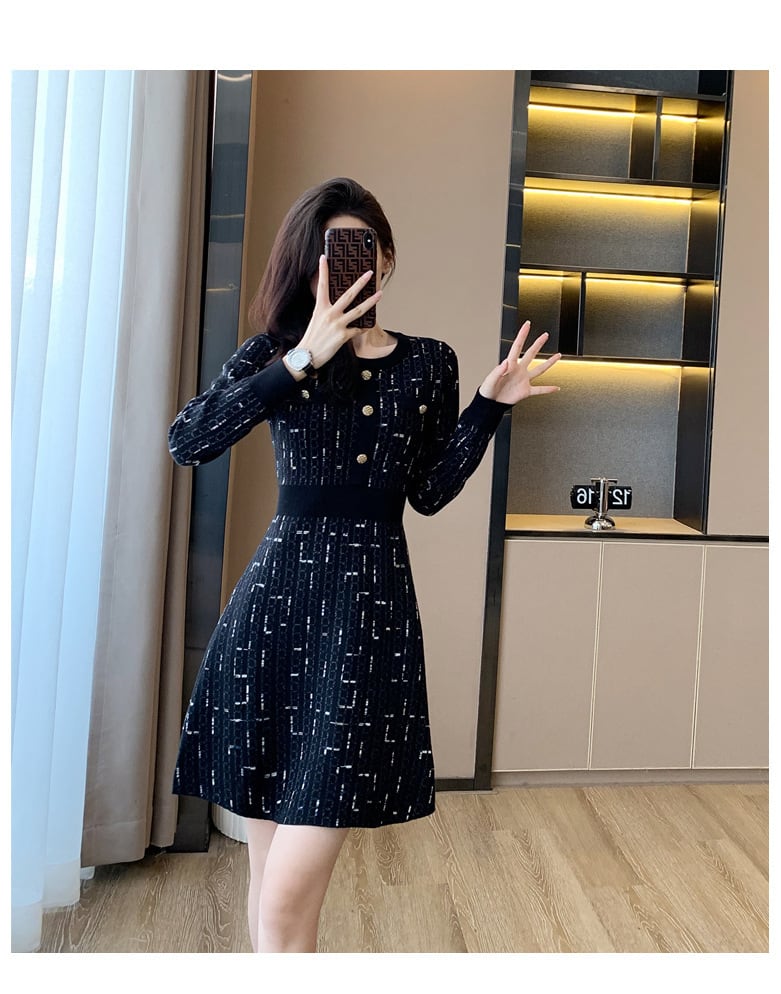 【dress】ボタンデザインニットワンピース　M18257