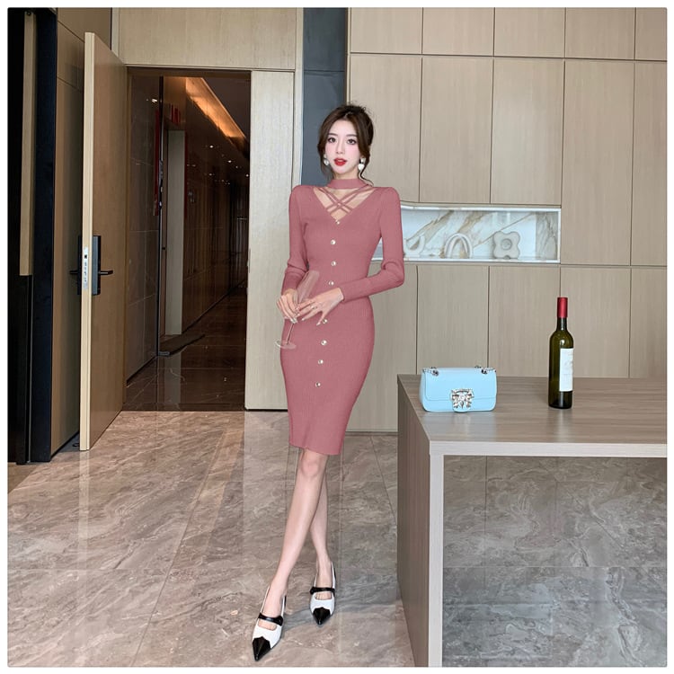 【dress】人気アイテム ! エレガントニットワンピース　M17655