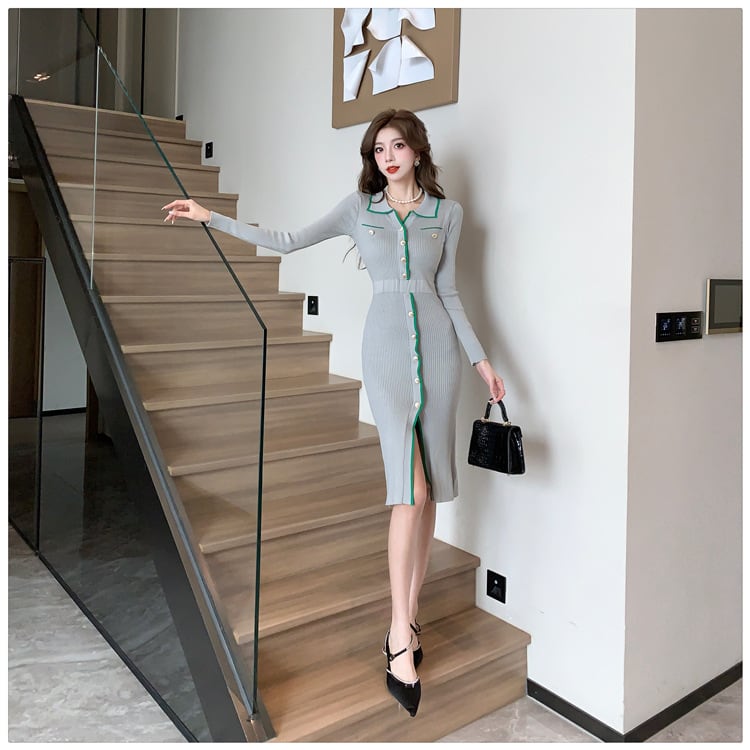 【dress】ボタンデザインニットワンピース　M18294