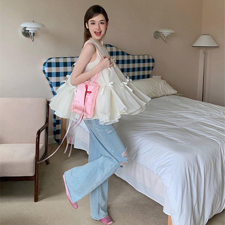 【tops】リボンペプラムノースリーブトップス　N3011