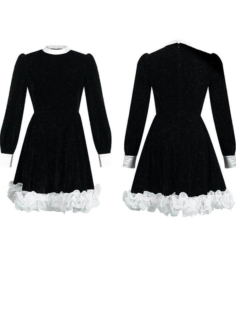 【dress】ギャザーフリルベルベットワンピース Q7573