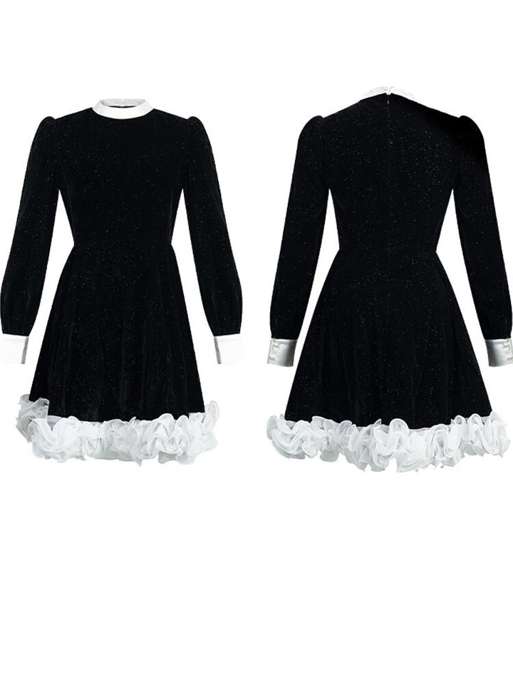 【dress】ギャザーフリルベルベットワンピース Q7573