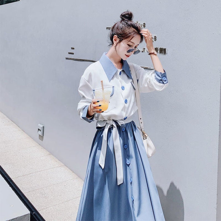 【dress】高級感 ファッション切り替えシャツワンピース　M16999