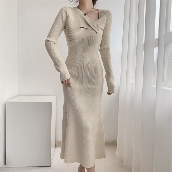 【dress】細身効果抜群♪エレガントニットワンピース　M17484