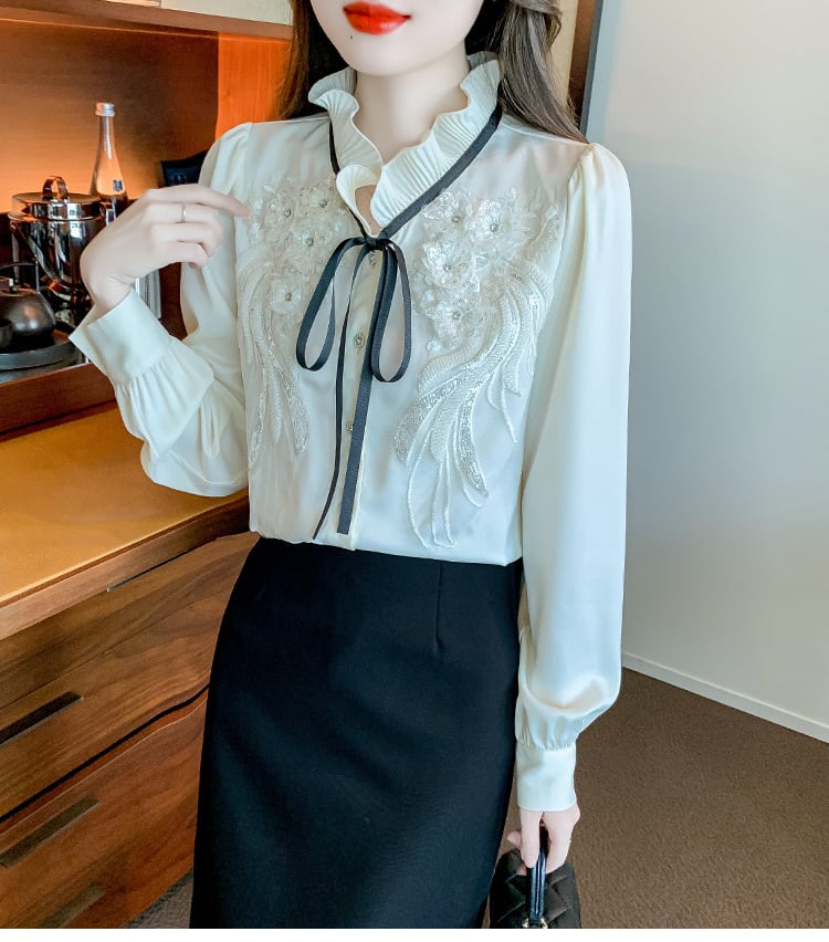 【tops】柔らかくて優しい印象フリルシャツトップス2色　M16912