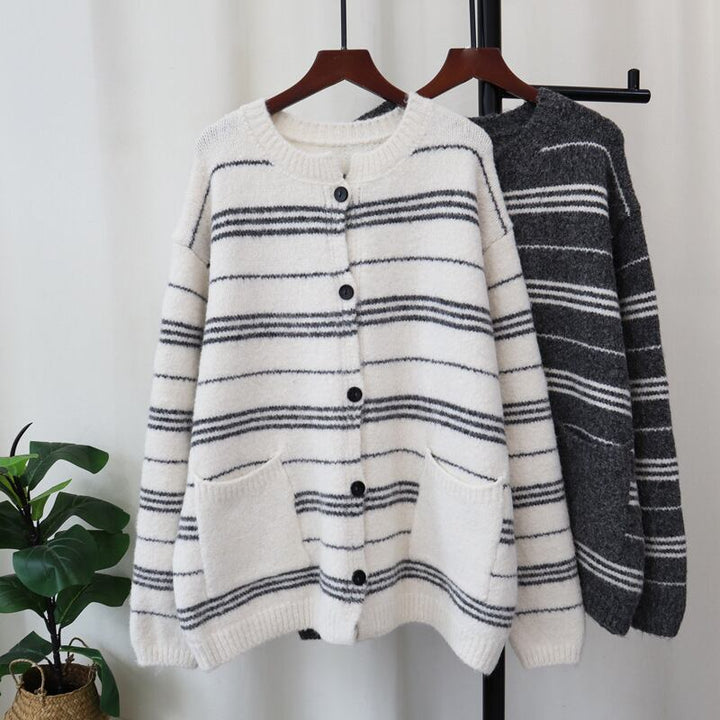 【outer】ボーダー柄ニットカーデ　M27397
