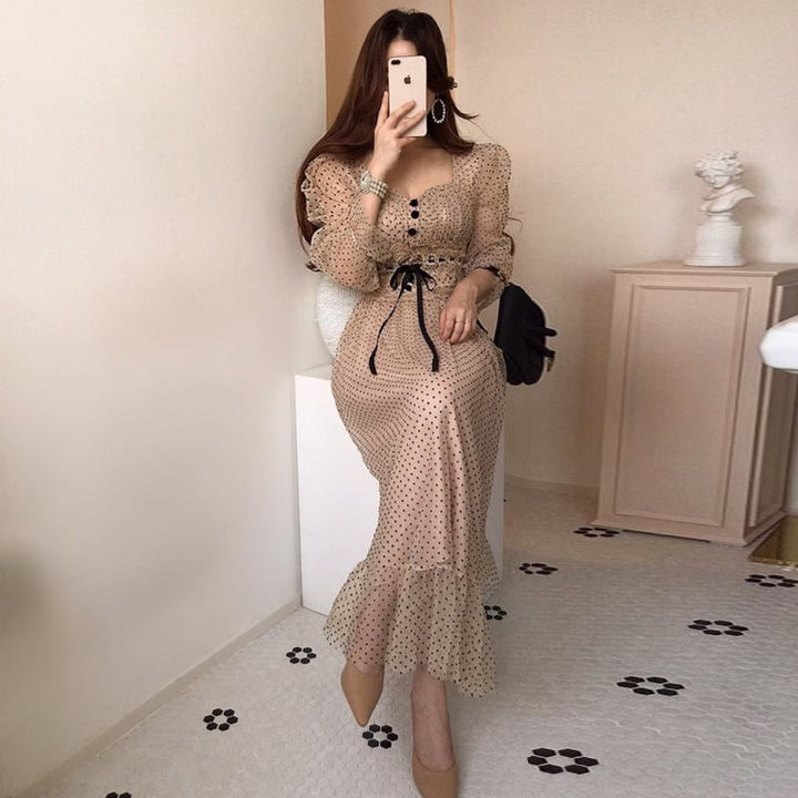 【dress】ドット柄フリルワンピース　M26675