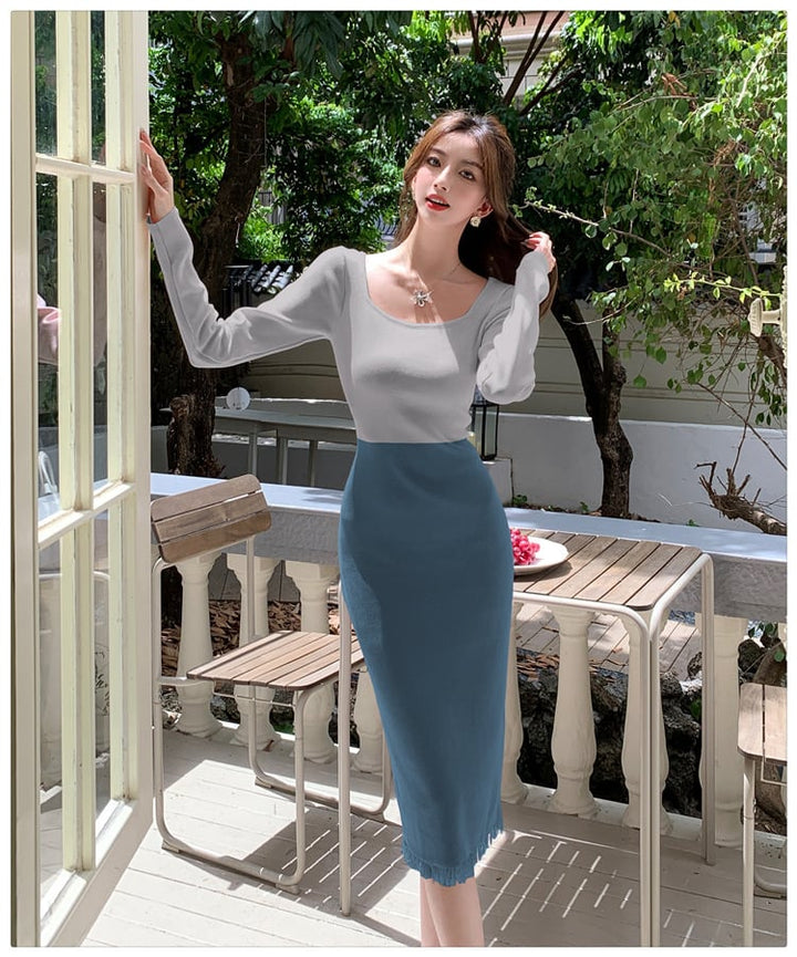 【dress】配色ニットワンピース　M25476