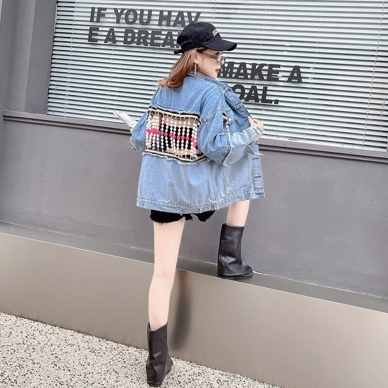 【outer】パールチェーンデニムジャケット　N2190