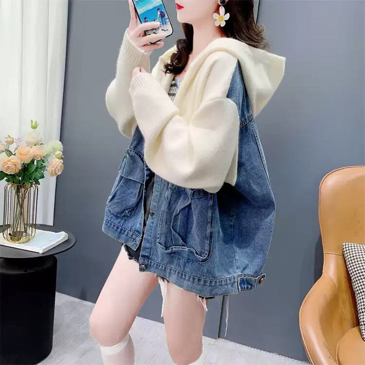 【outer】デニム切り替えニットカーデ　M27046