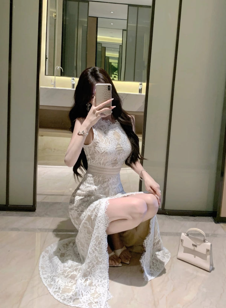 【dress】バックオープンスリットレースワンピース　M32516