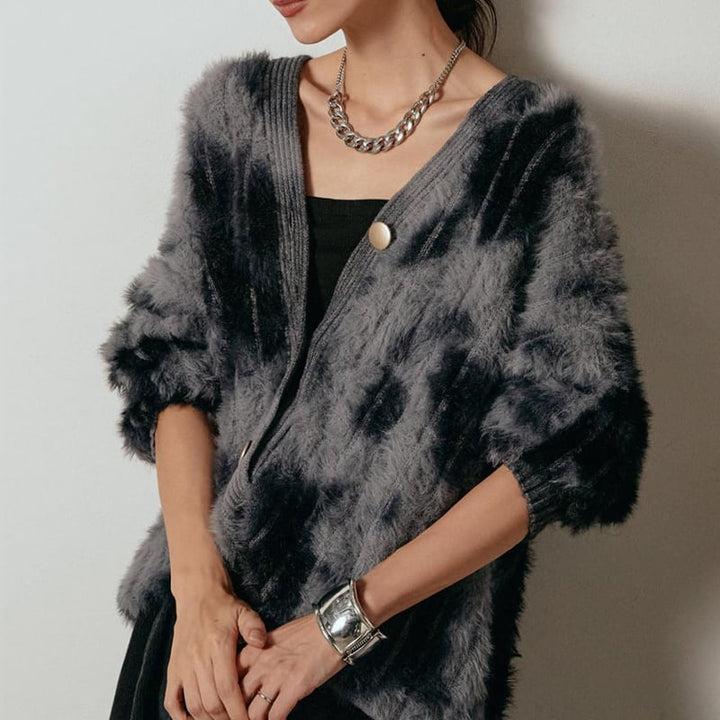 【outer】3色展開ファー付きニットカーディガン Q7655