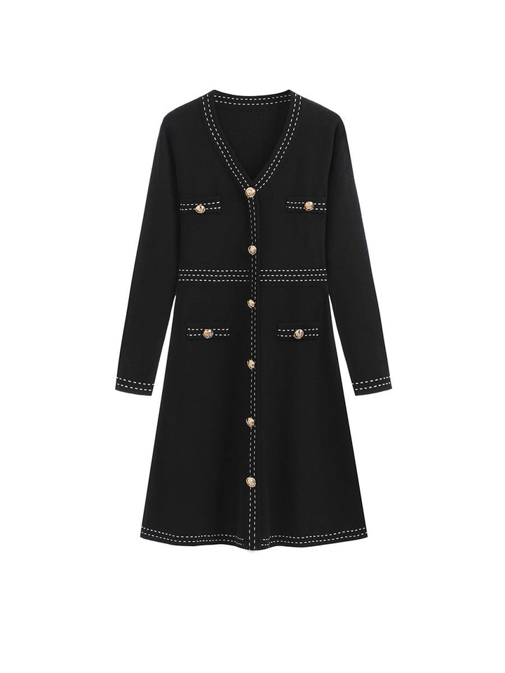 【dress】Vネックレトロニットワンピース　M17507
