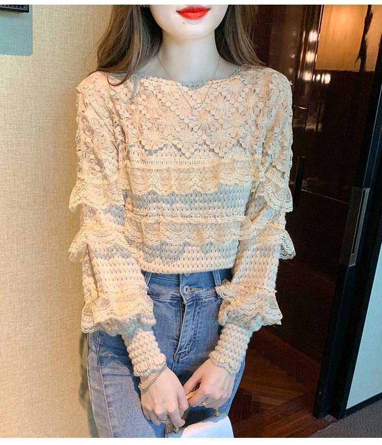 【tops】レースドッキングフリルトップス　M18402