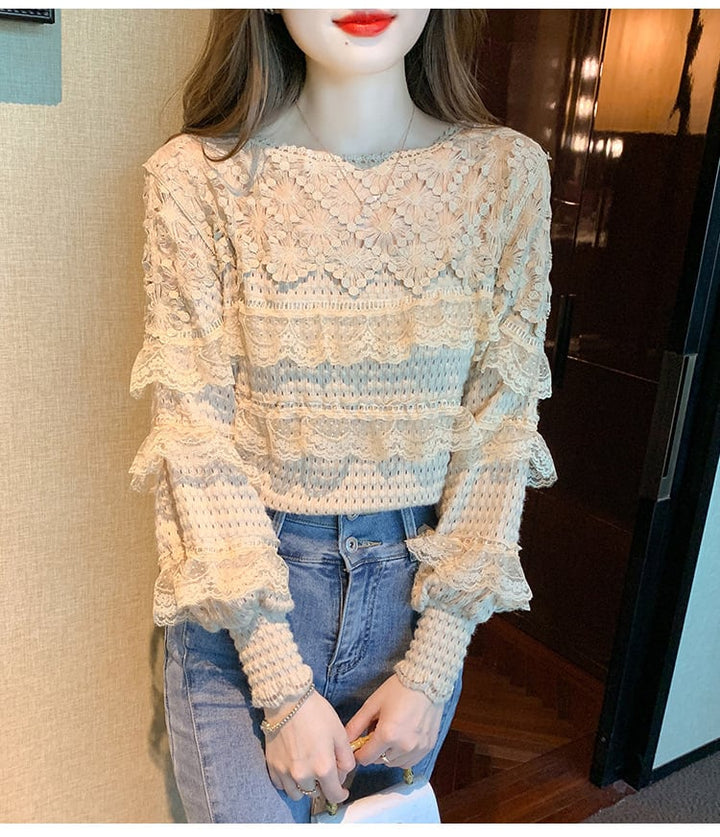 【tops】レースドッキングフリルトップス　M18402