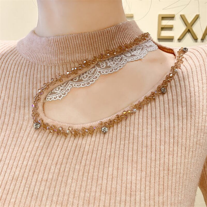 【tops】レース切り替えニットトップス　M28664