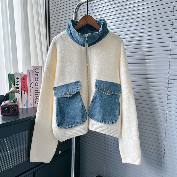 【outer】デニム切り替えニットカーデ　M25783